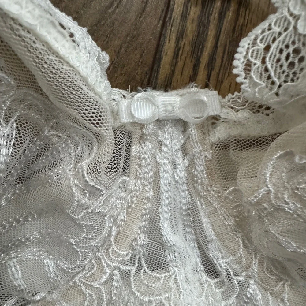 Dorina White Lace Sheer Mesh Underwire Bra 36D Floral Unlined Fairy Wedding - Picture 3 of 7
